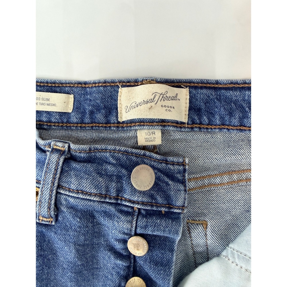 Universal Thread Womens Mid Rise 90s Slim Jeans Blue Button Fly Raw Hem 10R - Picture 3 of 4